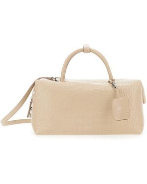 Max Mara 'Holdall' Large Handbag With Adjustable And Removable Shoulder Strap And Embossed Crocodile Effect - Natural