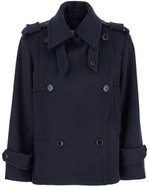 Max Mara 'Laveno' Double Breasted Jacket With Wide Pointed Lapels - Blue