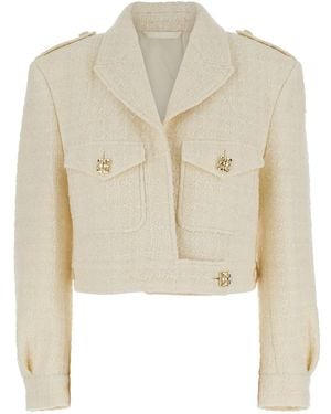 Givenchy Chic Short Jacket With Golden Logos - Natural