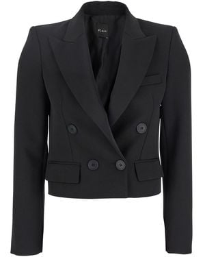 Plain Double-Breasted Cropped Jacket With Peak Lapels - Black