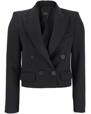 Plain Double-Breasted Cropped Jacket With Peak Lapels - Black