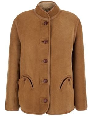 Blazé Milano 'Tatoosh' Shearling Jacket With Two Front Welt Pock - Brown