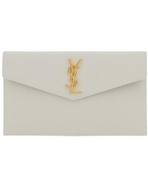 Saint Laurent Clutch With Cassandre Plaque On The Front And Envelope Design - Grey