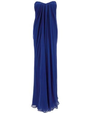 McQueen Maxi Draped Bustier Dress - Blue