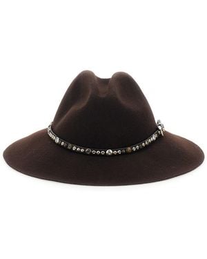 Golden Goose Fedora Hat With Studded Leather Band And Felt Unise - Black
