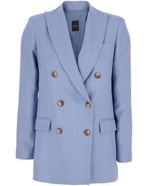 Plain Double-Breasted Jacket With Notched Revers - Blue