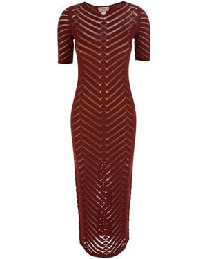 Twinset Long Dress With Long Sleeves And V-Neck - Red