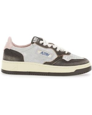 Autry Medalist Low-Top Suede Trainer With Logo Patch And Vintage Effect - White