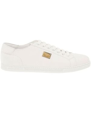 Dolce & Gabbana 'Portofino' Monocrom Low Top Trainers With Logo - Natural