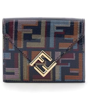 Fendi Multicolor Wallet With Front Logo Plate And All-Over Ff Motif I - Blue