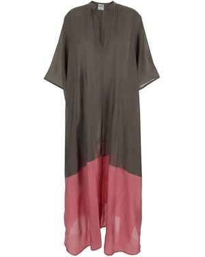 THE ROSE IBIZA Kaftan With V-Neck And Two-Tone Design - Brown