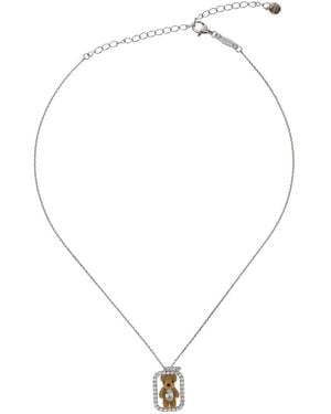 YVMIN Inlaid Mini Bear Necklace With Metal Details And Bear Pend - White