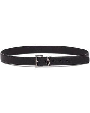 Saint Laurent Leather Belt With Logo - Black