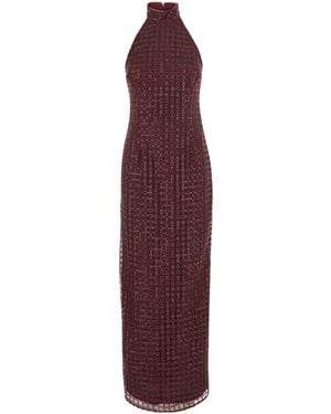 ROTATE BIRGER CHRISTENSEN Long Sleeveless Dress With Halterneck And All-Over Seq - Purple
