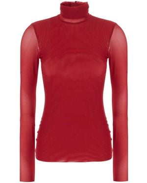 Le Plain Top Con Collo Alto E Maniche Lunghe - Rosso