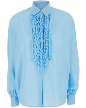SOSUE 'Antonia' Shirt With Classic Collar And Ruffles On Th - Blue
