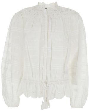 Isabel Marant 'Polly' Blouse With Choker Neckline And Adjustable Waist With Drawstring And Pom Pom - White