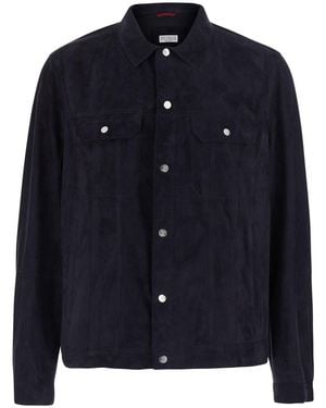 Brunello Cucinelli Jacket With Classic Collar And Front Pockets - Blue