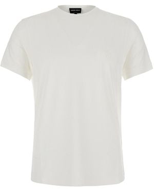 Giorgio Armani Jersey Bamboo Girocollo Con Ricamo Petto - White