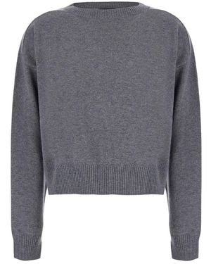 Le Plain Cropped Crewneck Jumper With Ribbed Edges - Grey