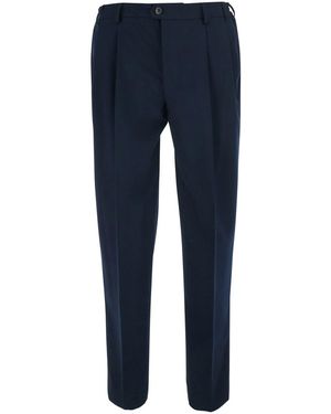 Le Plain Pantalone Con Pences Sul Fronte E Passanti Per Cintura - Blu