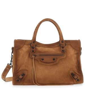 Balenciaga 'Le City Medium' Handbag With Stud And Faded Design I - Brown