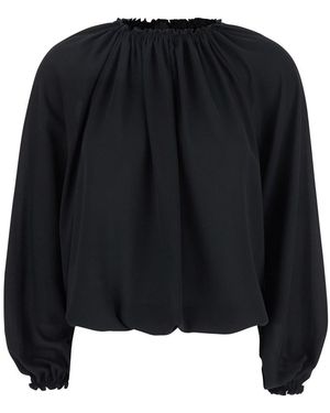 Le Plain Top With Dropped Shoulders And Curlsin Fabric - Black