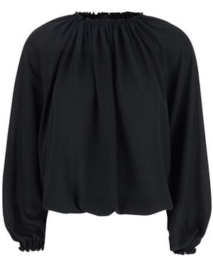 Plain Top With Dropped Shoulders And Curlsin Fabric - Black