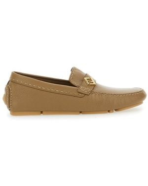 Fendi 'Driver' Loafers With Rubber Injected Sole And Metallic Ff - Natural