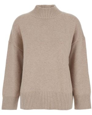 Plain Turtleneck Jumper With Dropped Shoulder - Natural