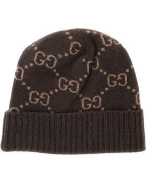 Gucci 'Gg Jacquard' Hat With Brim And Cuff - Brown