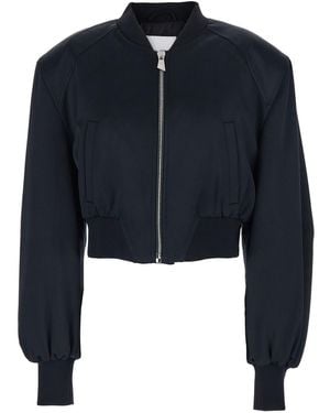 The Attico Cropped Bomber Jacket With Tonal Logo Lettering Embroidery On The Front - Blue