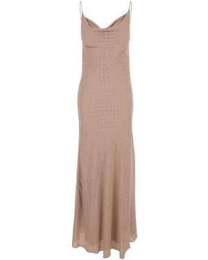 Pinko Long Dress Draped Neckline - Natural