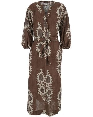 Bazar Deluxe Long Dress With V-Neck And All-Over Floral Print In - Brown