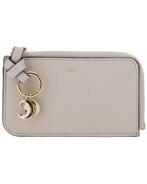 Chloé Chloã Wallet With Logo Charm On The Front And Top Zip Closure - Grey