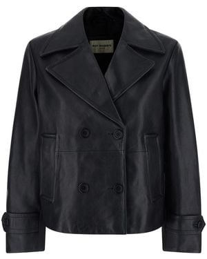Roy Rogers Peacoat With Ecoleather And Notched Revers - Black
