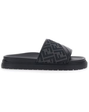 Fendi Sandali Con Motivo Ff Diagonal E Fascia Larga - Nero