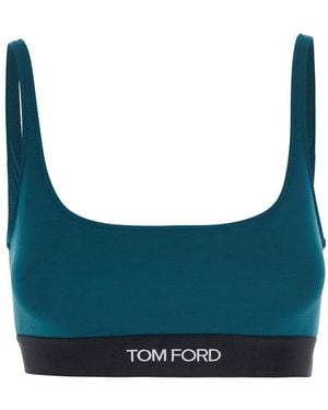 Tom Ford Top With Square Neckline And Logo Lettering On The Fron - Blue