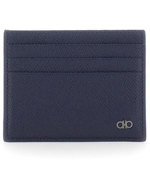 Ferragamo Card Holder With Micro Gancini On The Front And Logo Lettering On The Back - Blue