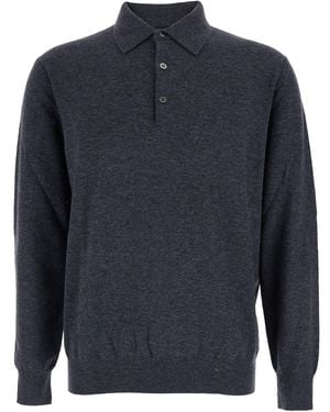 Le Plain Maglia Con Colletto Stile Polo E Maniche Lunghe - Blu