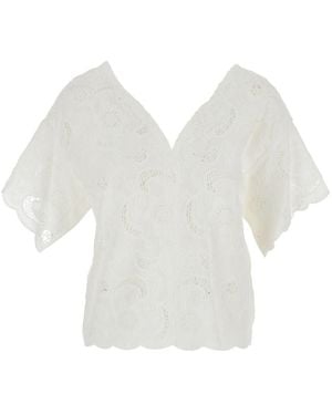 ..,merci Blouse With V-Neck And Long Sleeves - White