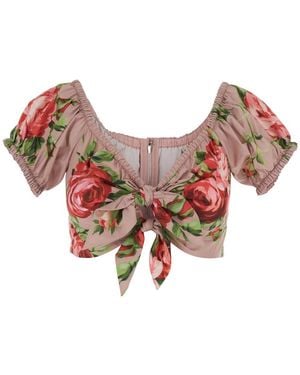 Dolce & Gabbana Crop Top With Floral Print And Double Knot - Pink