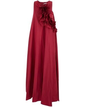 P.A.R.O.S.H. Flowing Evening Dress With Dramatic Ruffled Detail - Red