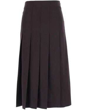 Le Plain Midi Skirt With Hiddden Side Zip Closure And Pleated Des - Grey