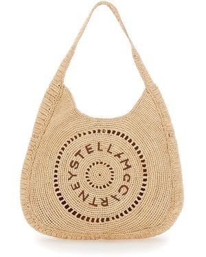 Stella McCartney Crochet Shoulder Bag With Logo Embroidery On The Front - Natural
