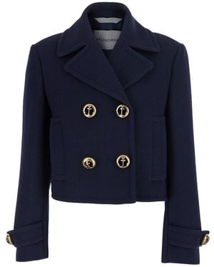Balenciaga Cropped Jacket With Wide Notched Revers And Halfbelt I - Blue
