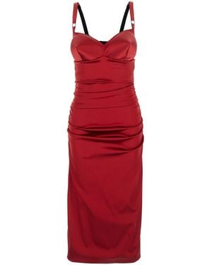 Dolce & Gabbana Dolce&Gabbana Draped Satin Calf-Length Dress With Conical Cups - Red