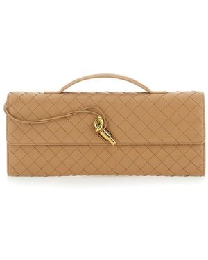 Bottega Veneta 'Andiamo' Clutch With Handle And Intreccio Motif - Brown