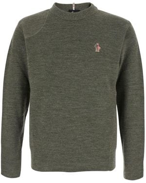 Moncler Maglione Girocollo Con Patch Logo Sul Fronte - Verde