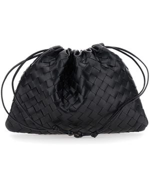 Bottega Veneta Shoulder Bag With Drawstring Closure And All-Over Intrecciato Motif - Black
